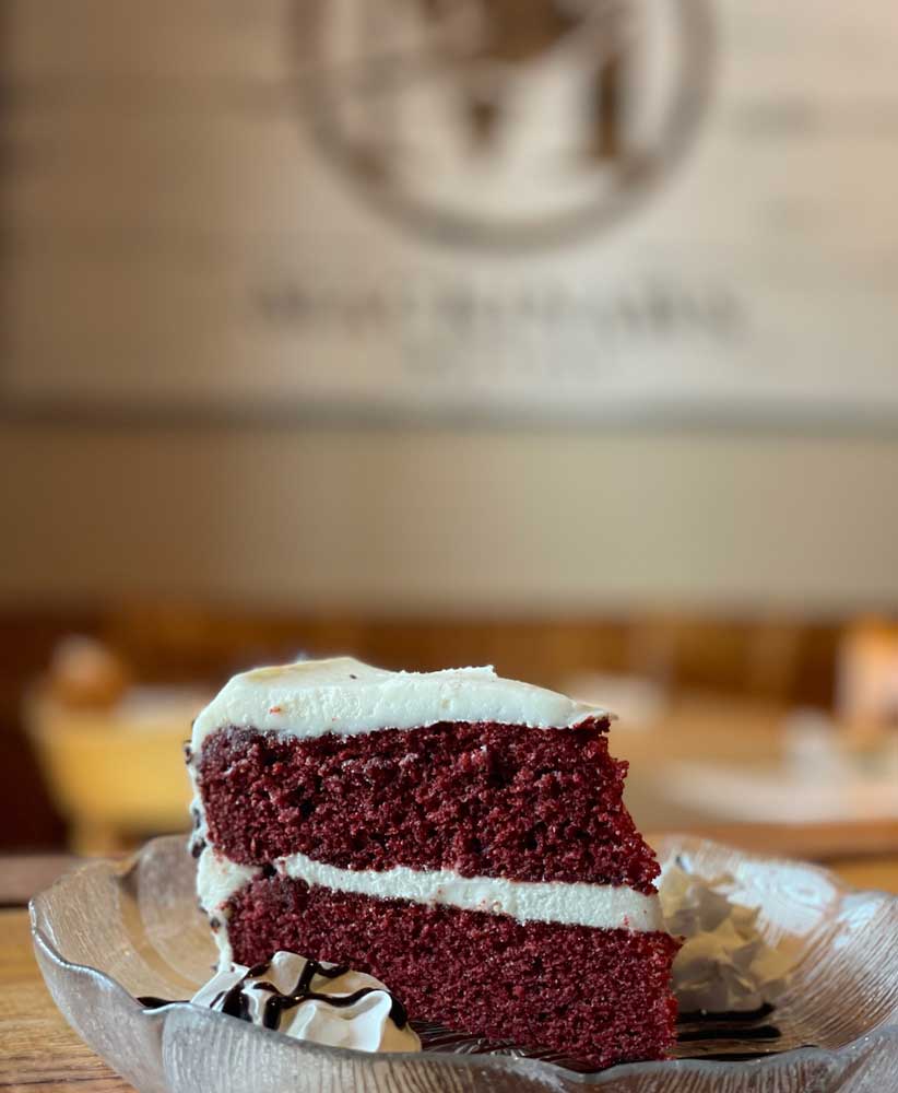 Sweet and delectable red velvet cake served at Mackinaws Grill & Spirits in Green Bay WI.